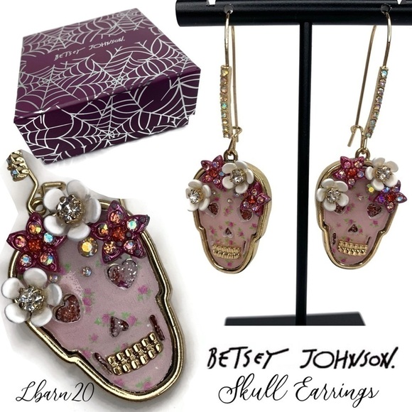Betsey Johnson Sugar Skull Pink Earrings Halloween - Picture 1 of 8